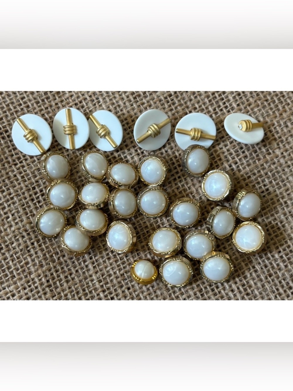 Vintage Gold Tone & Pearlescent White Shank Button Lot Mixed Style Sewing Crafts